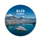 Foto magnet Bled – okrogel magnet z zimskim motivom Blejskega otoka, premer 56 mm