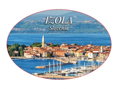 Foto magnet Izola – ovalen magnet z motivom obalnega mesta, magnet 90x65 mm