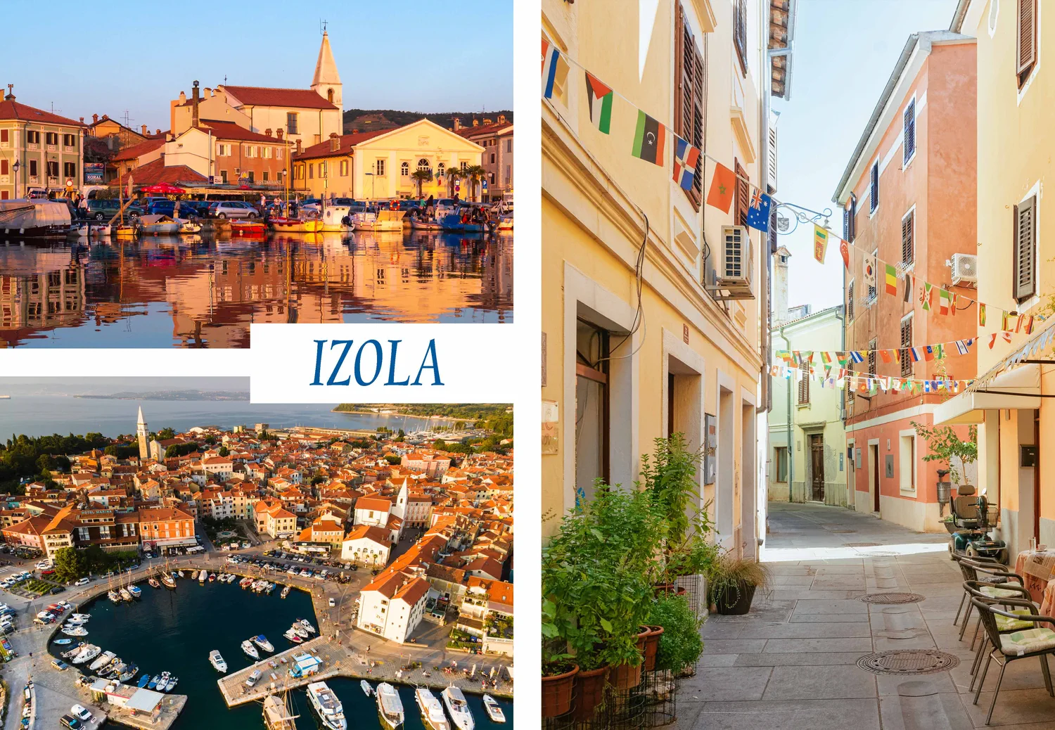 izola 3 kolaž magnet pravokoten mockup1 Foto magnet Izola – kolaž sredozemskega vzdušja obalnega mesta, magnet pravokotnik 78x54 mm