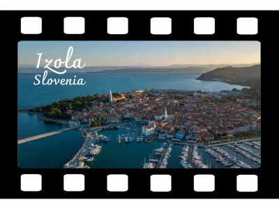Foto magnet Izola – filmski trak z motivom obalnega mesta, magnet 58x75 mm