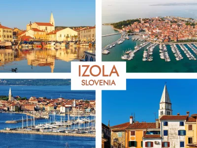 Foto magnet Izola – kolaž priljubljenih znamenitosti obalnega mesta, magnet pravokotnik 78x54 mm