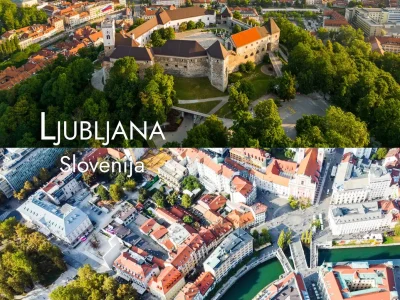 Foto magnet Ljubljana – kolaž z ljubljanskim gradom in mestnim jedrom, magnet pravokotnik 78x54 mm