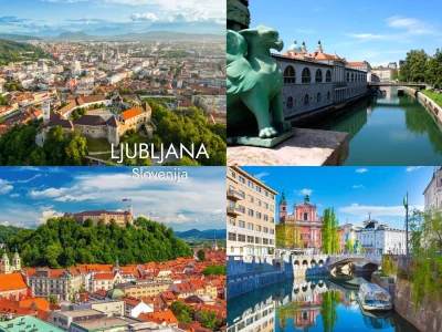 Foto magnet Ljubljana – kolaž priljubljenih znamenitosti slovenske prestolnice, magnet pravokotnik 78x54 mm